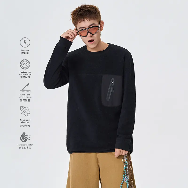 Damen Fleecepullover mit Brustreißverschluss-Tasche und Rundhalsausschnitt Drune