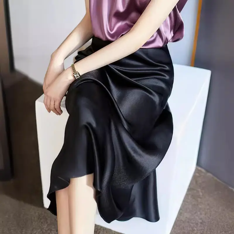 Damen Fließender Satin-Midirock mit Bias-Cut und Trompetensaum Drune