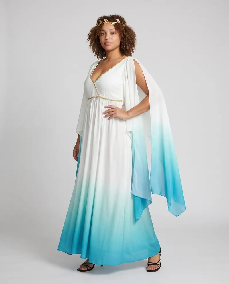 Damen Fließendes Maxi-Kleid mit weiten Ärmeln und Ombre-Effekt Drune
