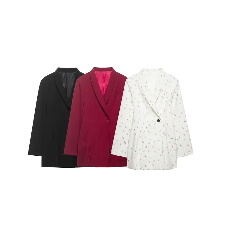 Damen Floraler Schalkragen-Blazer mit lockerem Schnitt und aufgesetzten Taschen Drune