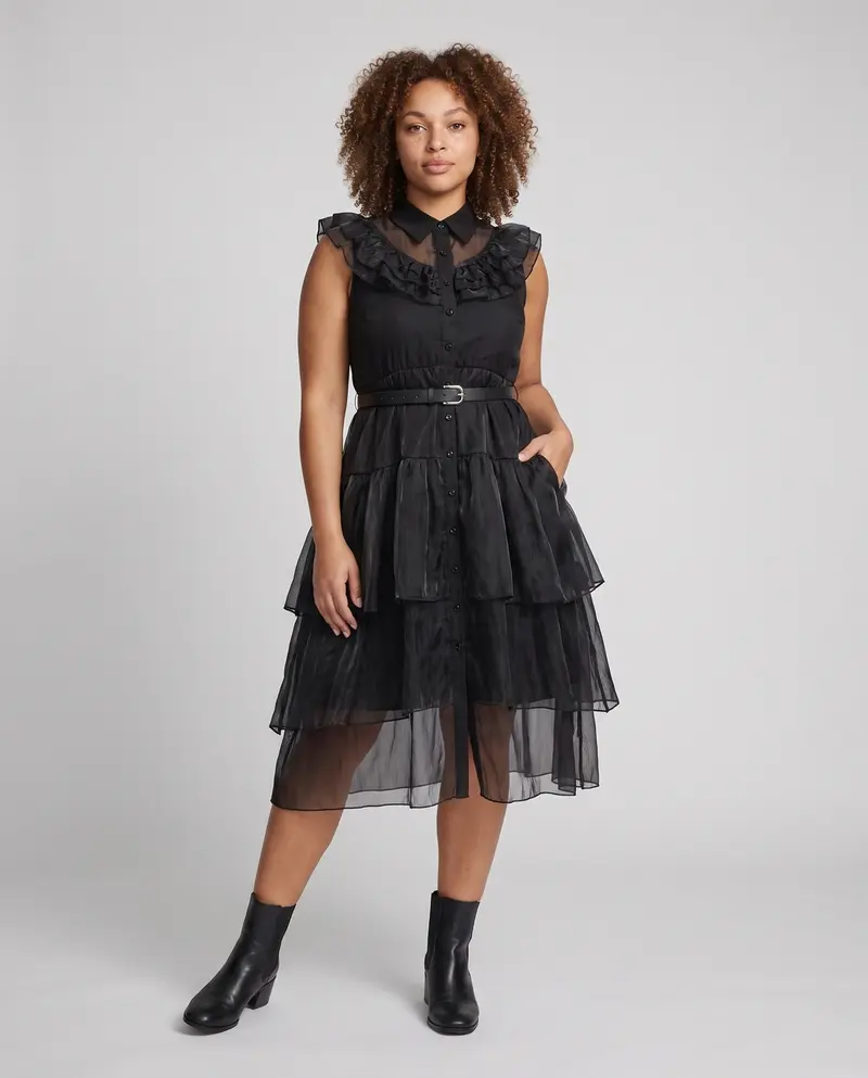 Damen Gartenkleid mit Rüschendetails und tailliertem Gürtel Drune
