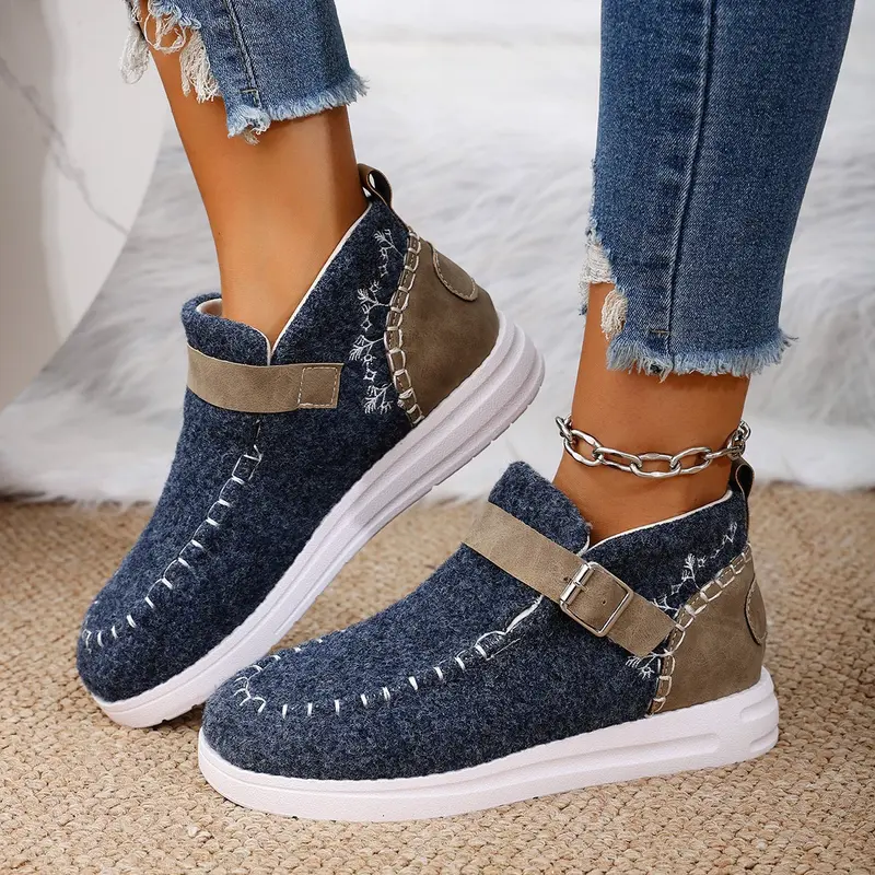 Damen Gefilzte Mokassin‑Sneaker mit Ziernaht, verstellbarem Riemen und dämpfender Plateausohle Drune