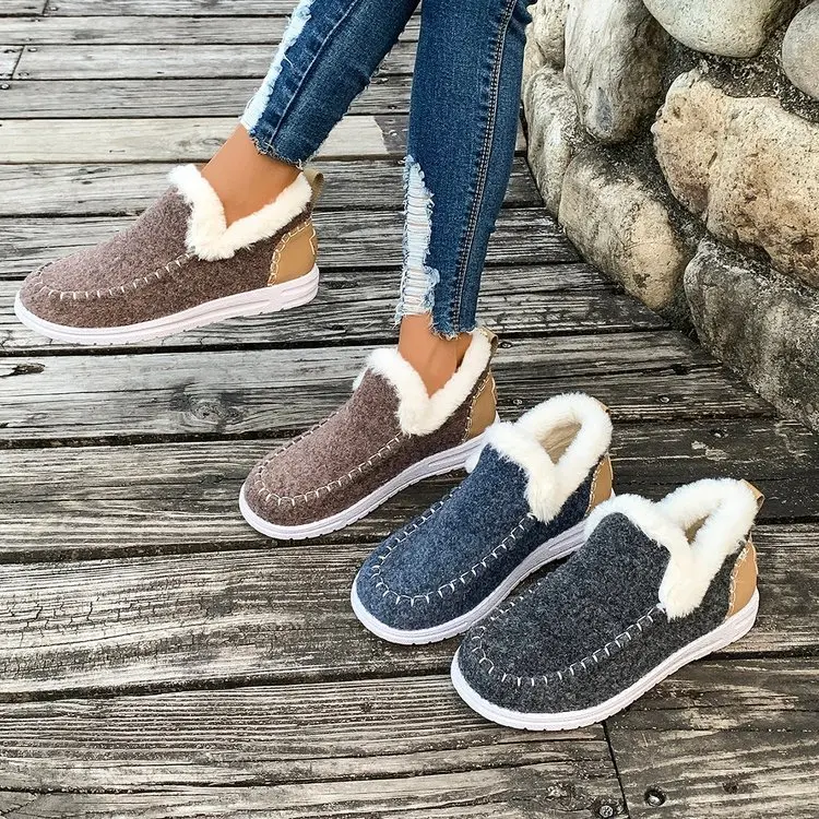 Damen Gefütterte Moccasin‑Sneaker in Wolloptik mit Teddyfutter und Ziernaht Drune