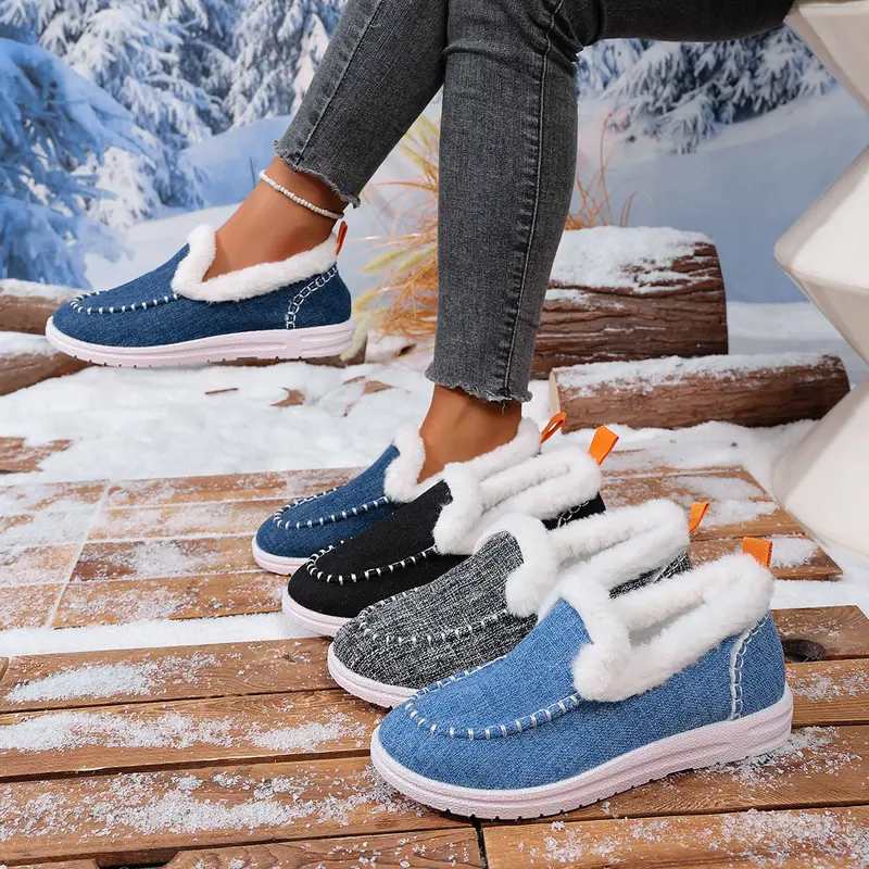 Damen Gefütterte Slip-On Mokassin‑Hausschuhe mit Teddyfutter, handgestepptem Vorderblatt und profilierter Gummisohle Drune