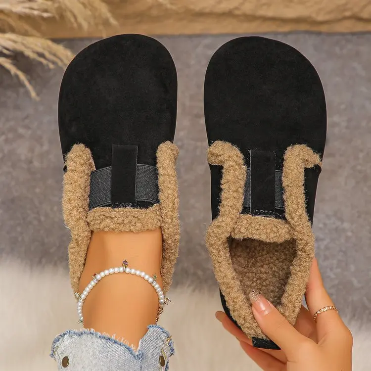 Damen Gefütterte Velours‑Slipper mit Teddybesatz und flexibler Gummisohle Drune