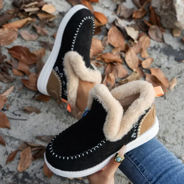 Damen Gefütterte Wolloptik‑Mokassinboots mit Kunstfellkragen und flexibler Gummisohle Drune