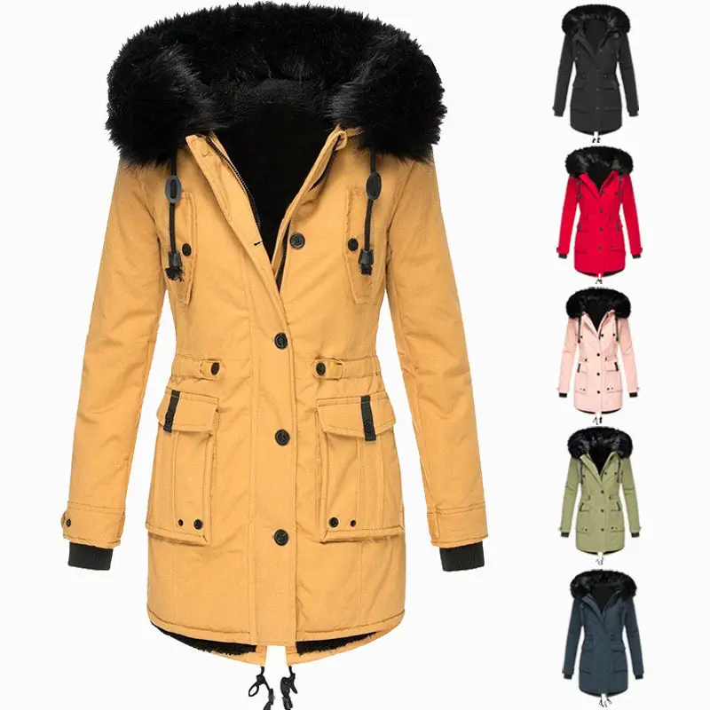 Damen Gefütterter Parka mit abnehmbarer Kunstfellkapuze, taillierter Silhouette und Utility‑Taschen Drune