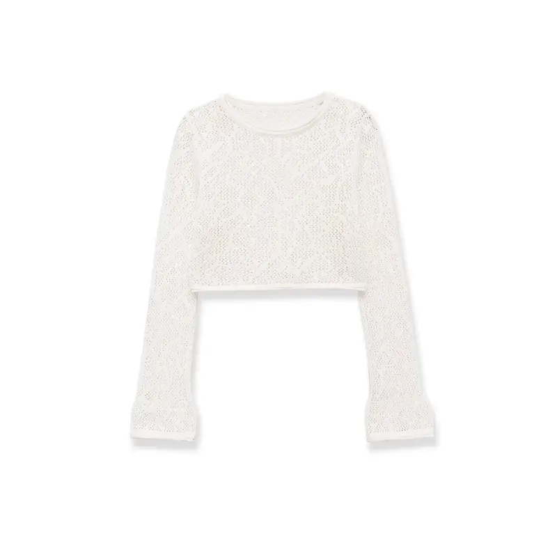 Damen gehäkeltes Cropped-Strickoberteil mit Trompetenärmeln Drune