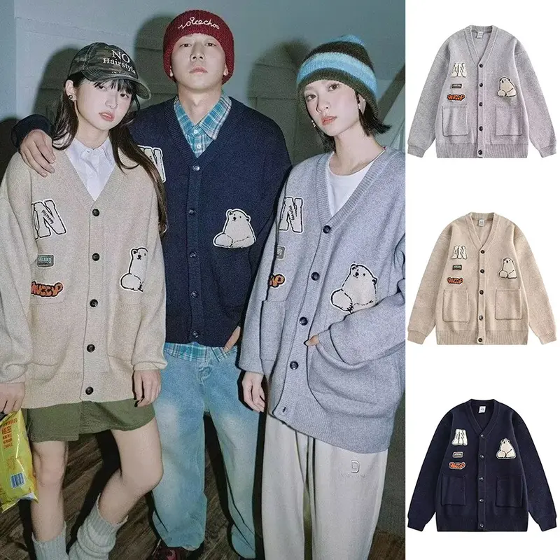 Damen Gemütliche Strickjacke mit bunten Applikationen Drune