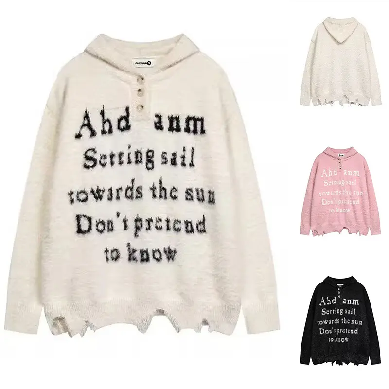 Damen Gemütlicher Oversized-Pullover mit Knopfleiste und grafischem Motiv Drune