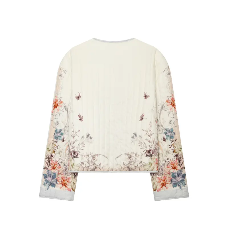 Damen Gepolsterte Cropped Jacke mit floralem Alloverprint und Rundhalsausschnitt Drune