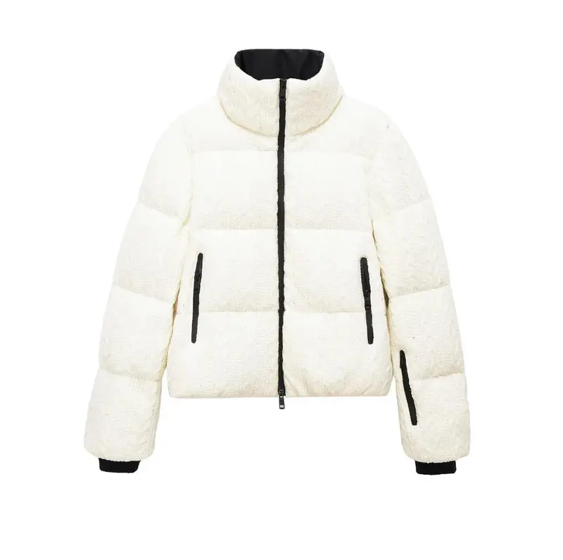 Damen Gepolsterte Cropped Steppjacke mit Zopfstrickoptik und hohem Stehkragen Drune