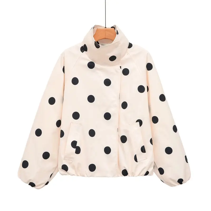 Damen Gepolsterte Oversize-Jacke mit hohem Stehkragen und Punkte-Print Drune