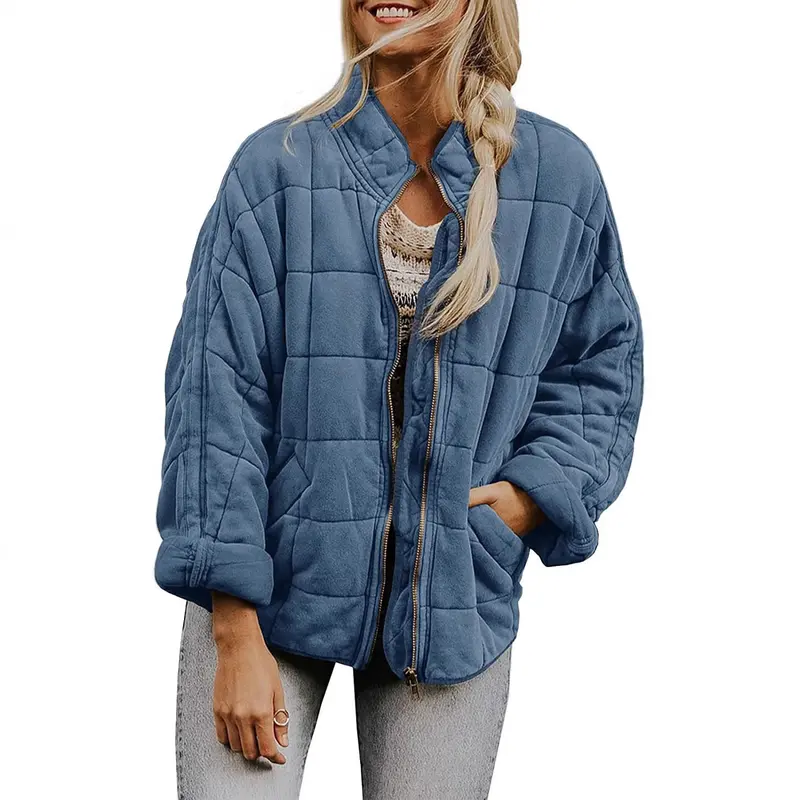 Damen Gepolsterte Oversize-Steppjacke mit Reißverschluss und Eingrifftaschen Drune