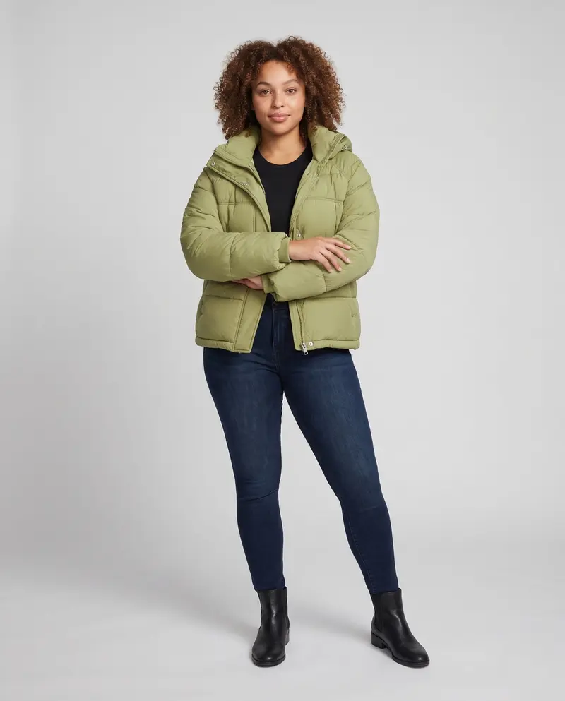 Damen gepolsterte oversized gesteppte Jacke mit hohem Stehkragen und verstellbarem Kordelzug