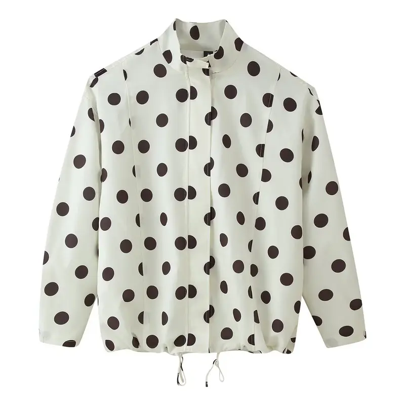 Damen Gepunktete Windbreaker-Blousonjacke mit Stehkragen, verdecktem Reißverschluss und Kordelzugsaum Drune