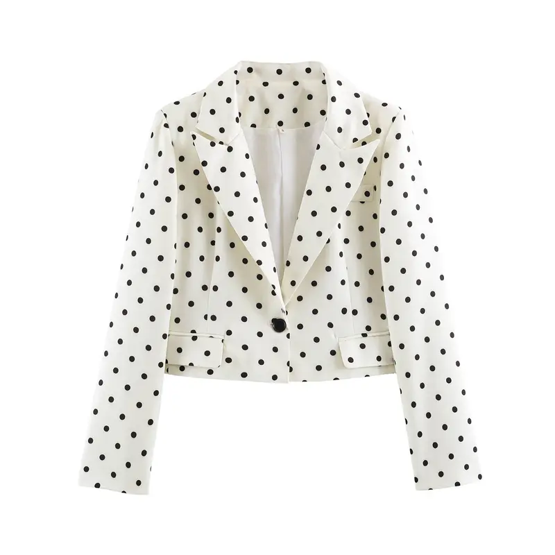 Damen Gepunkteter Cropped-Blazer mit Reverskragen und Pattentaschen Drune