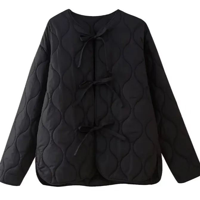 Damen Gequiltete Steppjacke mit Bindebändern und Rundhalsausschnitt Drune