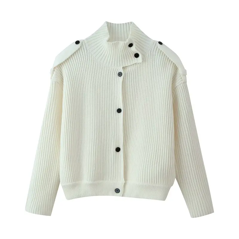 Damen Gerippte Strickcardigan mit asymmetrischem Stehkragen Drune