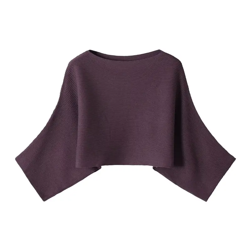 Damen Gerippter Kurz‑Poncho mit U‑Boot‑Ausschnitt und kastiger Silhouette Drune