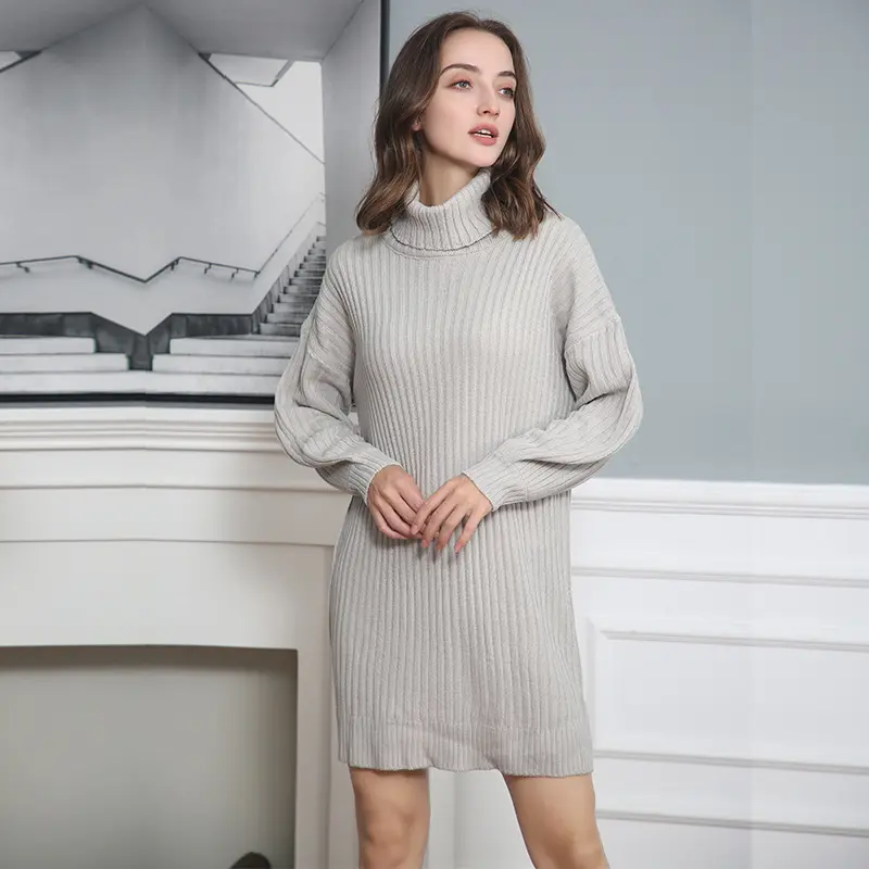 Damen Gerippter Rollkragen-Tunika mit kastigem Oversize-Schnitt Drune