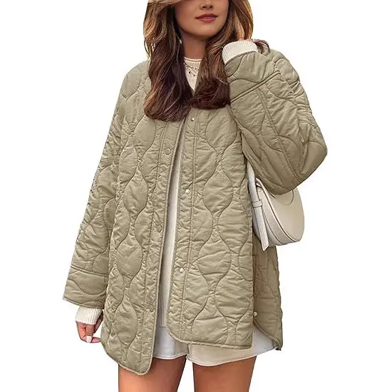 Damen gesteppte Oversize-Steppjacke mit Druckknopfleiste und gerundetem Saum Drune