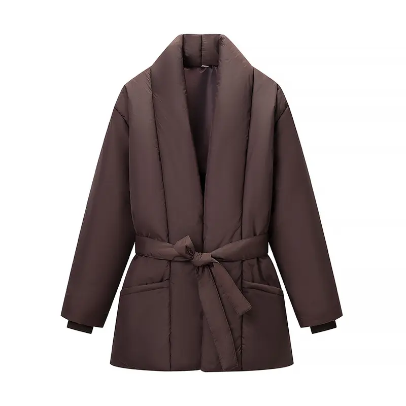 Damen gesteppte Taillengürtel-Steppjacke mit Schalkragen Drune
