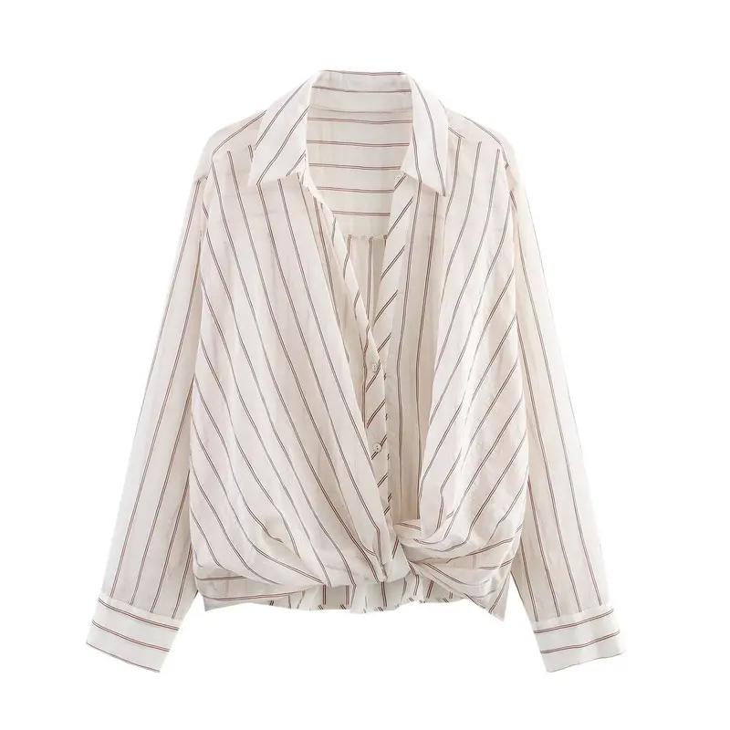 Damen Gestreifte Bluse mit Knotenfront und Hemdkragen Drune