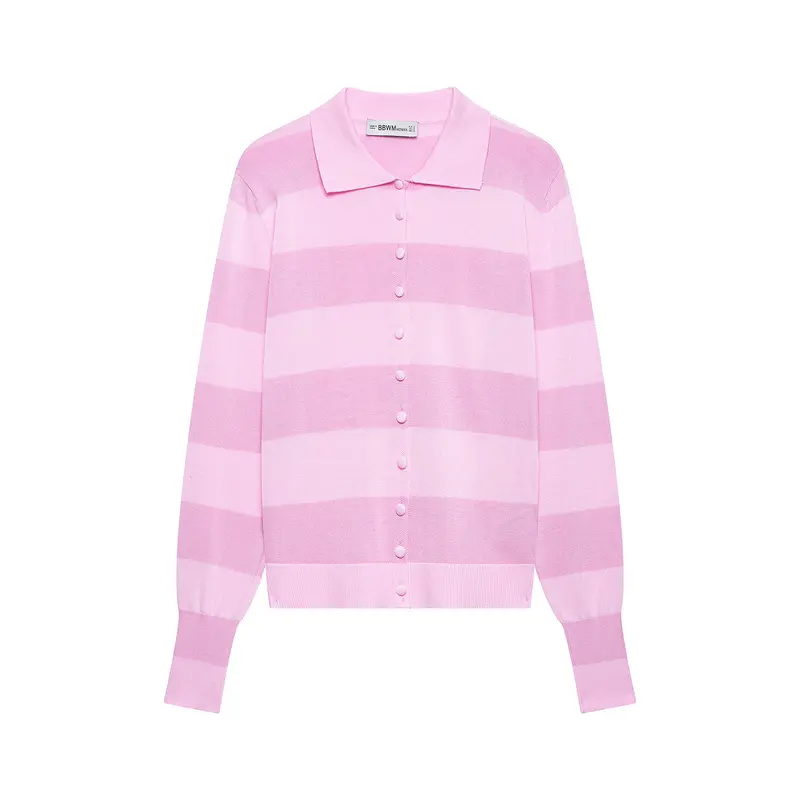 Damen Gestreifte Cropped Polo‑Strickjacke mit kastiger Silhouette und Rippbündchen Drune