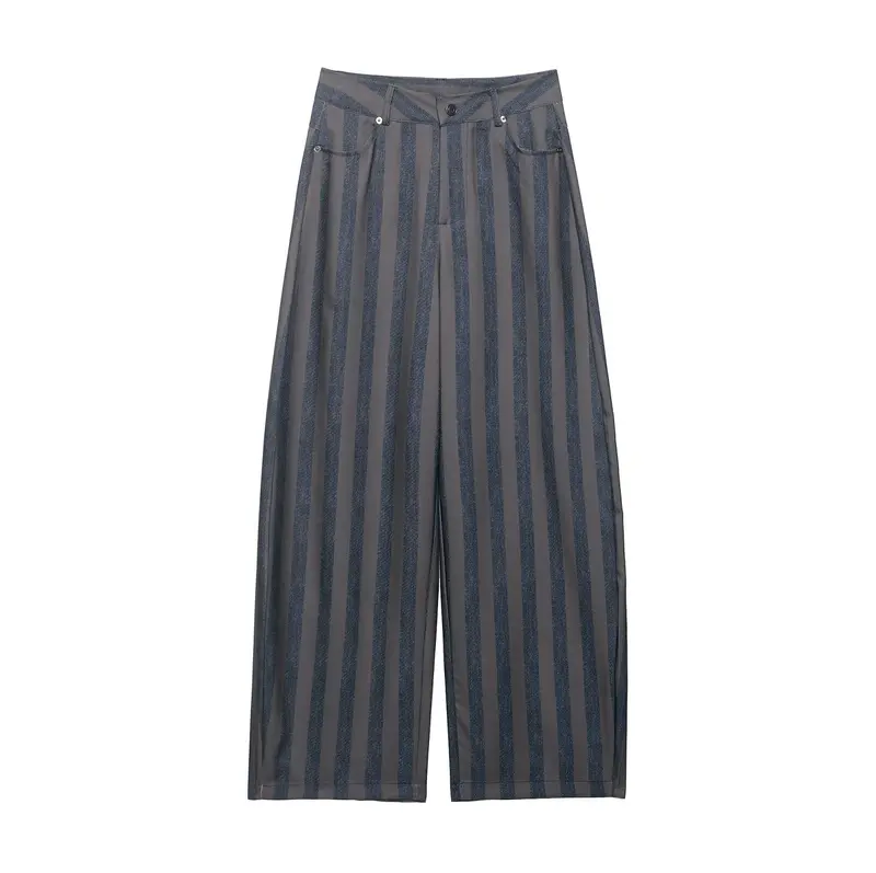 Damen Gestreifte Culotte-Hose mit hoher Taille und weitem Bein Drune
