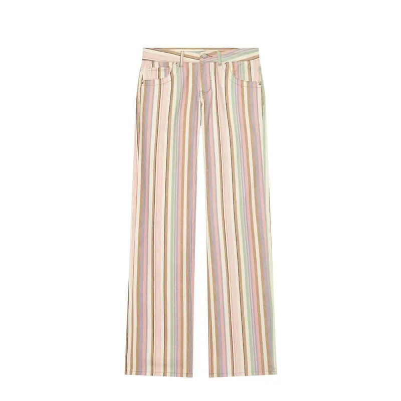 Damen Gestreifte Highwaist Palazzohose mit weitem Bein und Five‑Pocket-Details Drune