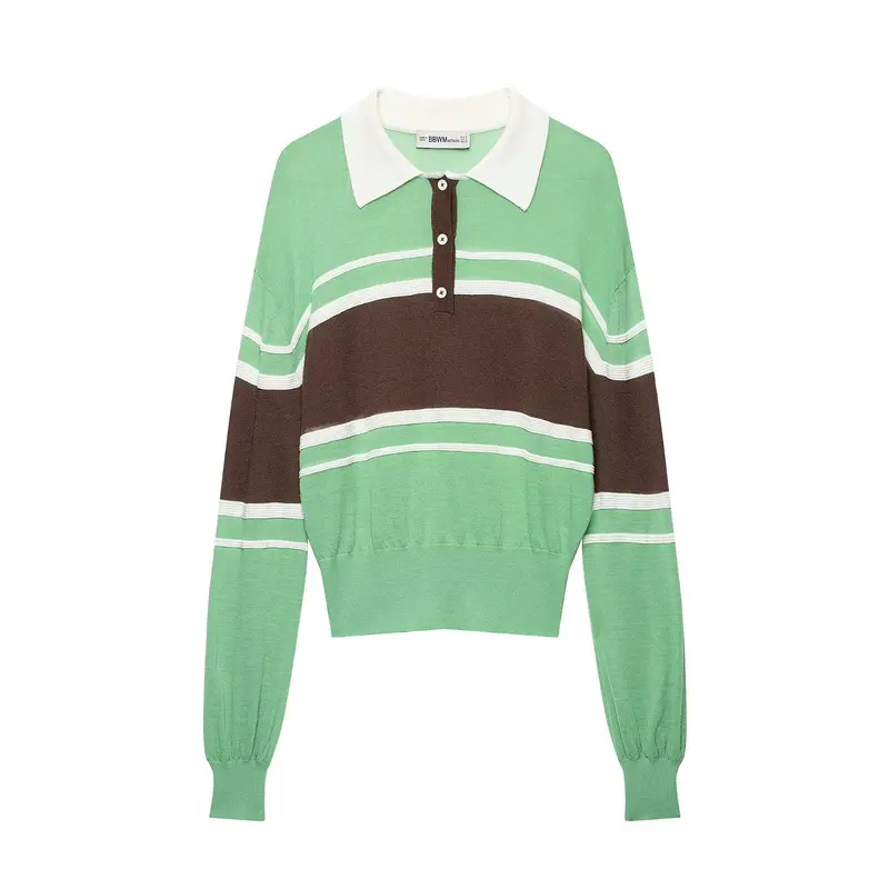 Damen Gestreifter Feinstrick‑Rugby‑Pullover mit Polokragen und cropped Bund Drune