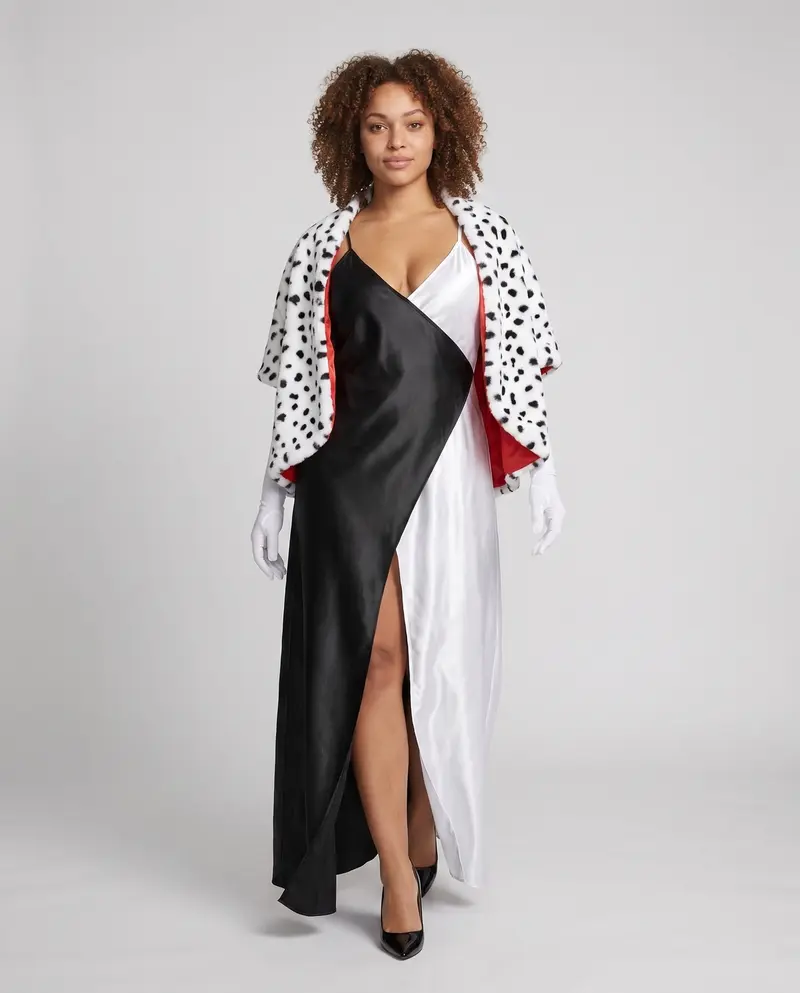 Damen glamouröses Kostüm mit einem eleganten Pelzüberwurf Drune