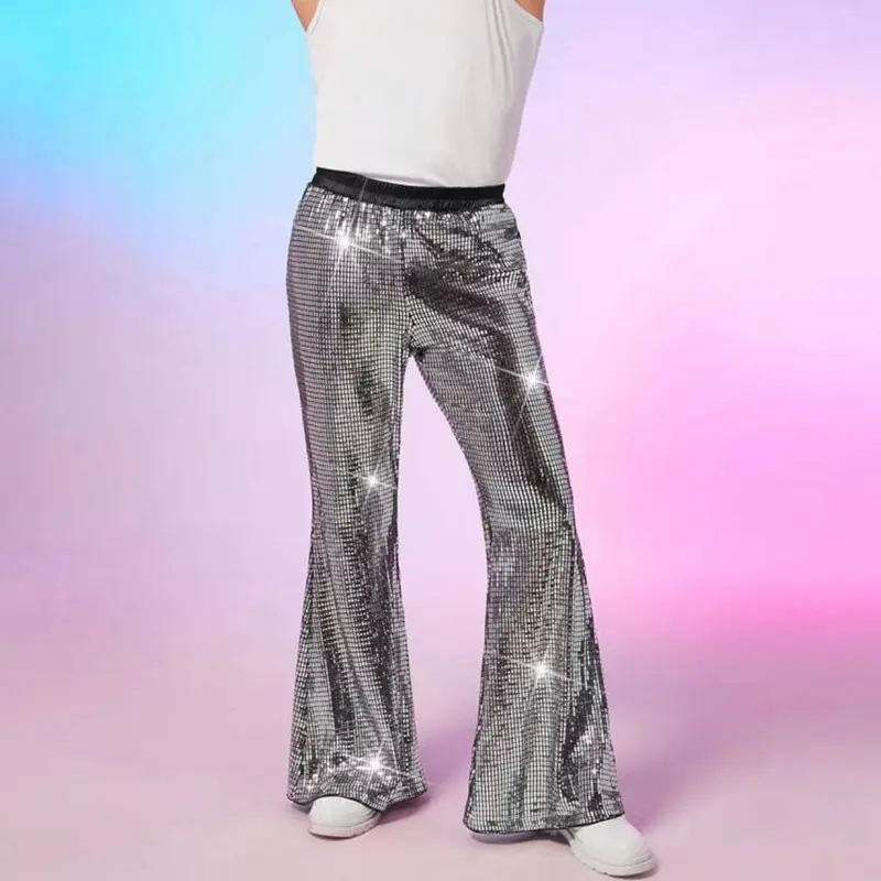 Damen Glitzer-Flared-Hose mit Pailletten und elastischem Bund Drune