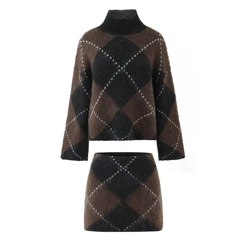 Damen Grobgestrickter Rollkragenpullover mit Argyle‑Muster Drune
