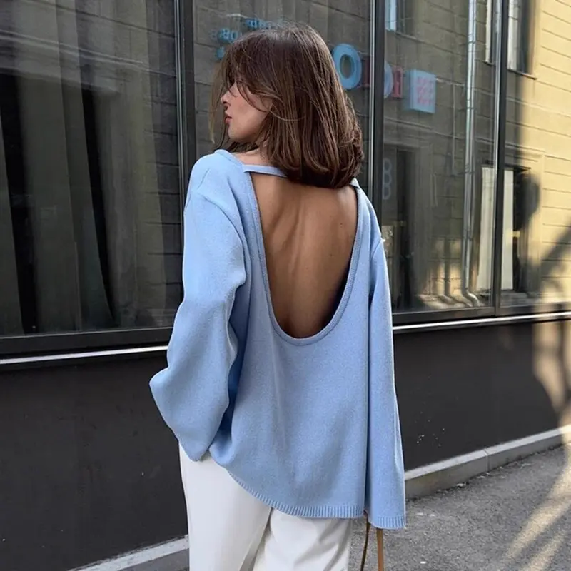 Damen Grobstrick-Kapuzenpullover aus reiner Baumwolle mit Kordelzug Drune