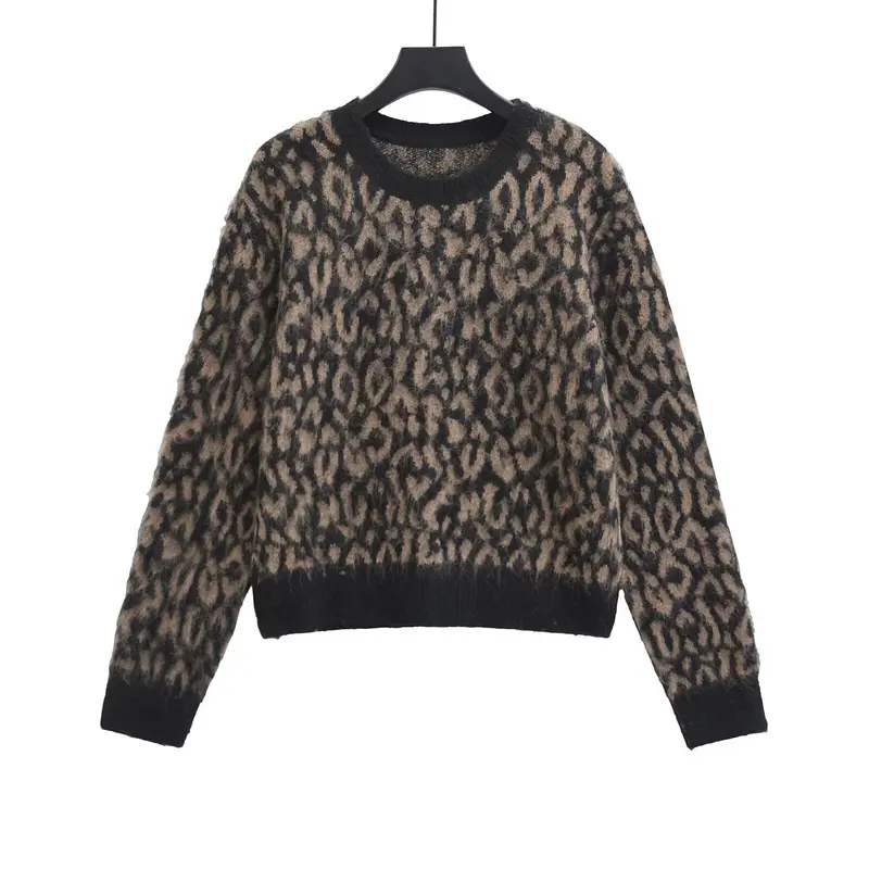 Damen Grobstrick-Pullover mit Leo-Jacquard, weichem Flor und Rundhals Drune