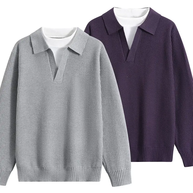 Damen Grobstruktur-Pullover mit Polokragen und V-Ausschnitt Drune