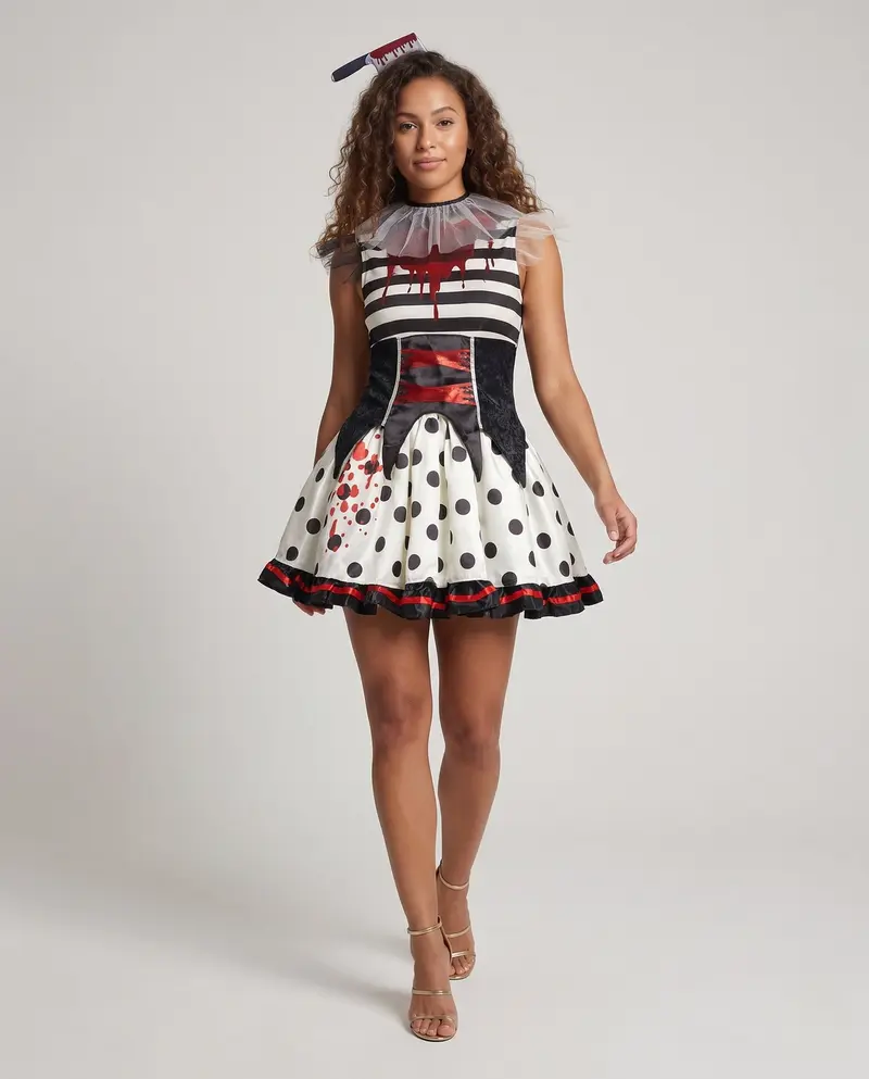 Damen Gruselige Clown-Kleid mit blutigen Akzenten Drune