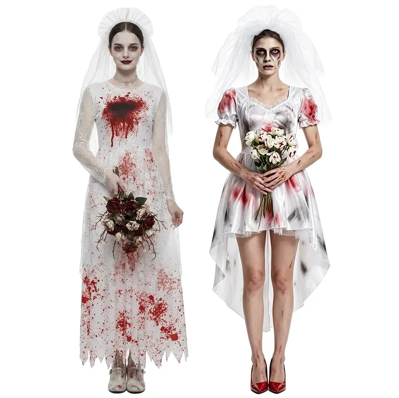 Damen Gruselige Hochzeitsbraut Kleid Drune