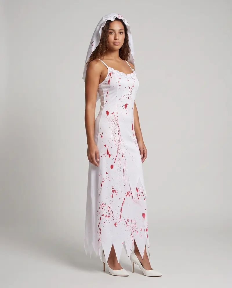 Damen Gruselige Hochzeitskleid mit blutigen Akzenten Drune