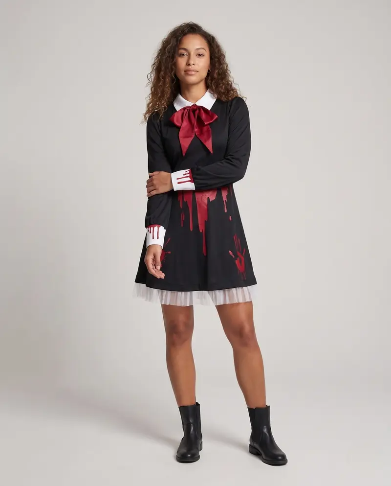 Damen Gruselige Puppe Kleid mit Blutdetails Drune