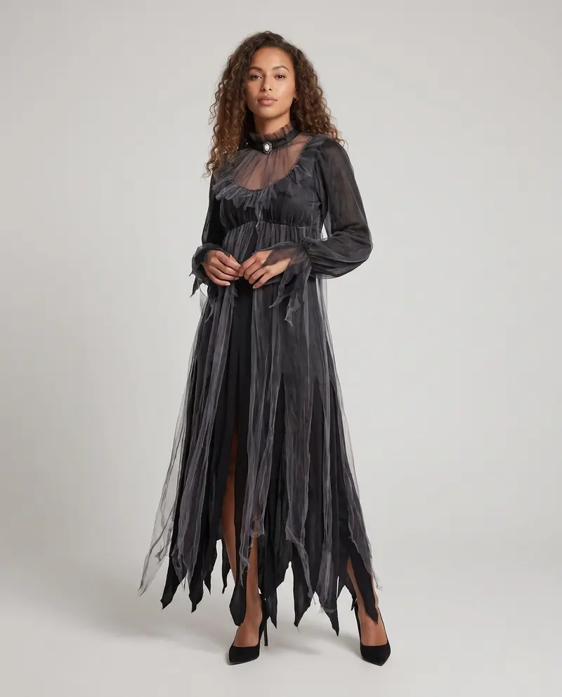 Damen Gruseliges Geisterkleid mit transparenten Details Drune