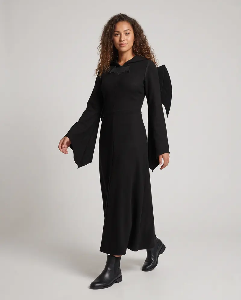 Damen Gruseliges Hexen-Kleid mit Kapuze und schwingenden Ärmeln Drune