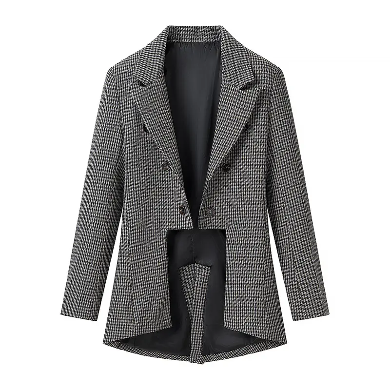 Damen Hahnentritt-Blazer mit Schwalbenschwanz-Detail und taillierter Silhouette Drune