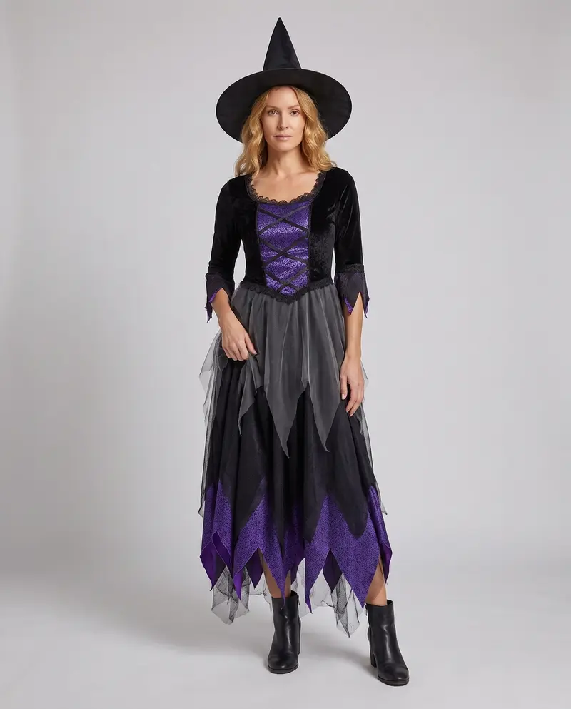 Damen Hexenkostüm mit elegantem Tüllrock und Accessoires Drune