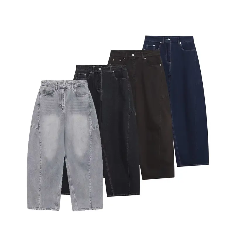 Damen High‑Waist Cropped Ballon-Jeans mit Einsatznähten und Five-Pocket-Design Drune