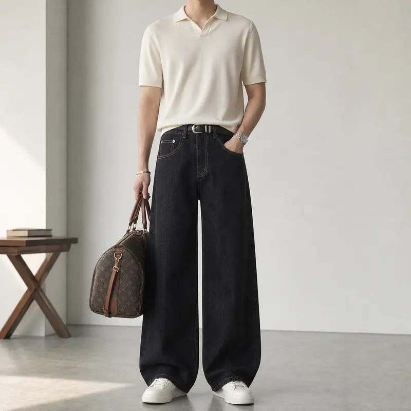 Damen High-Waist Culotte-Jeans aus Denim mit weitem Bein Drune