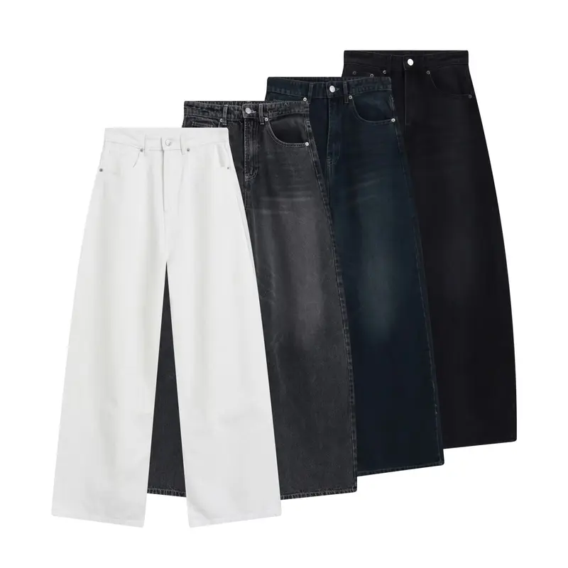 Damen High-Waist Denim-Jeans mit weitem Bein und Fünf-Taschen-Design Drune