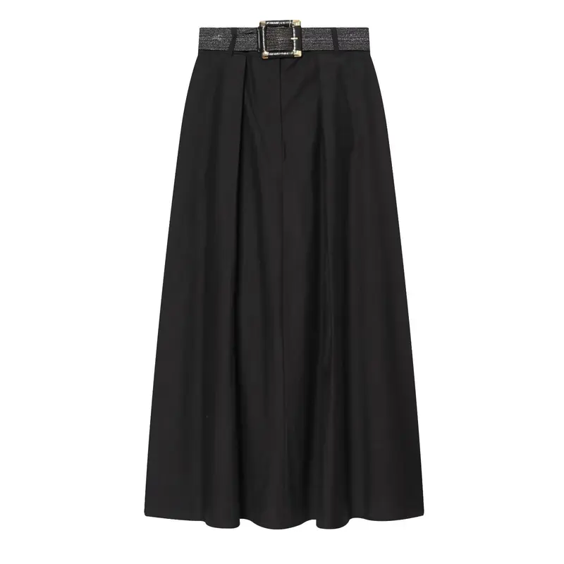 Damen High-Waist Maxirock mit Kellerfalten und dekorativem Taillengürtel Drune